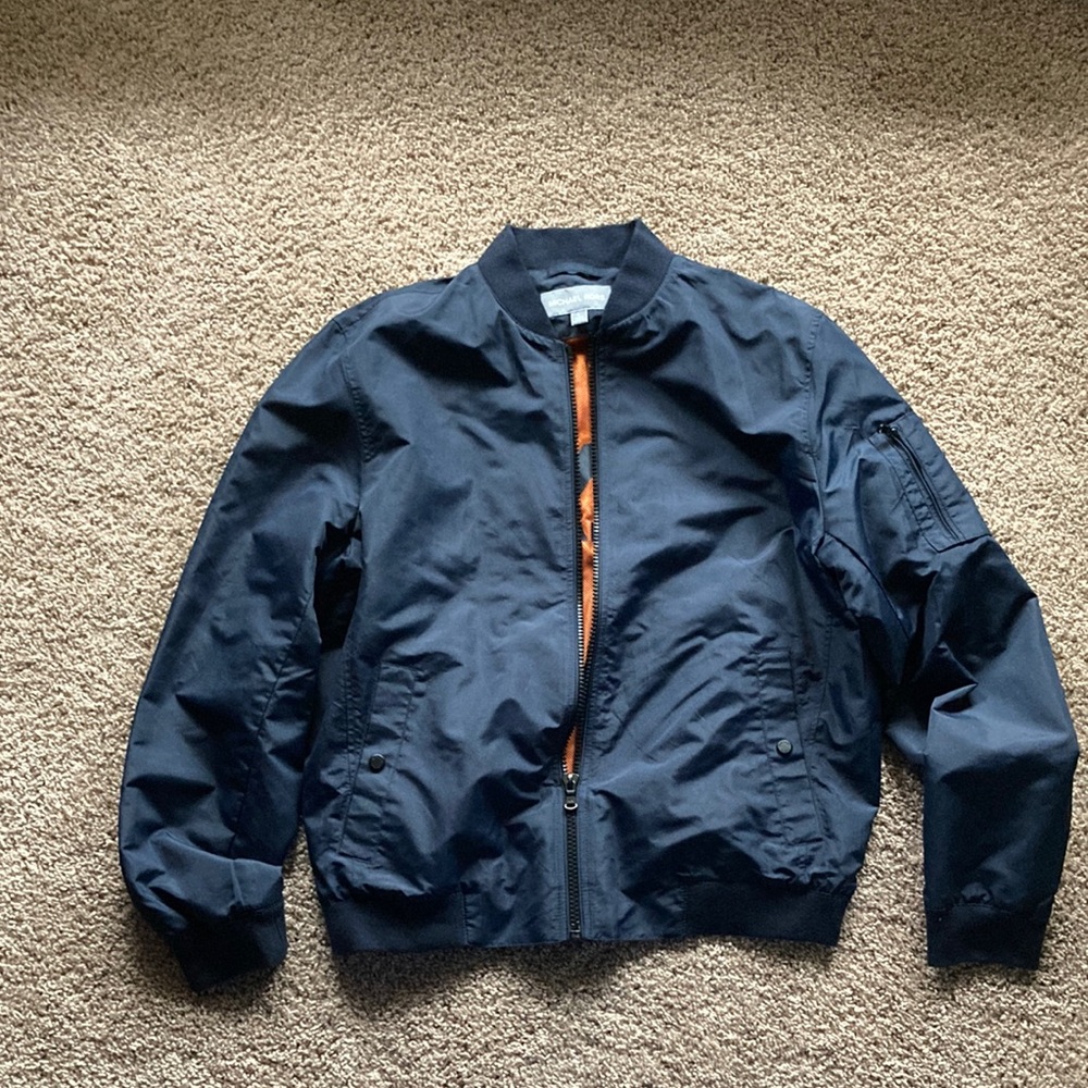 Michael Kors Blue Bomber Jacket with Elastic Waistband